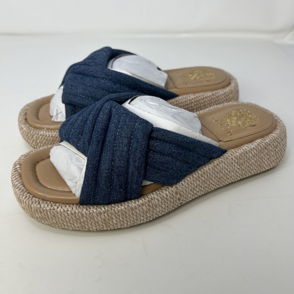 Vince Camuto Melysa Denim Crossband‎ Slide Sandals Women's Size 6.5 M NIB
